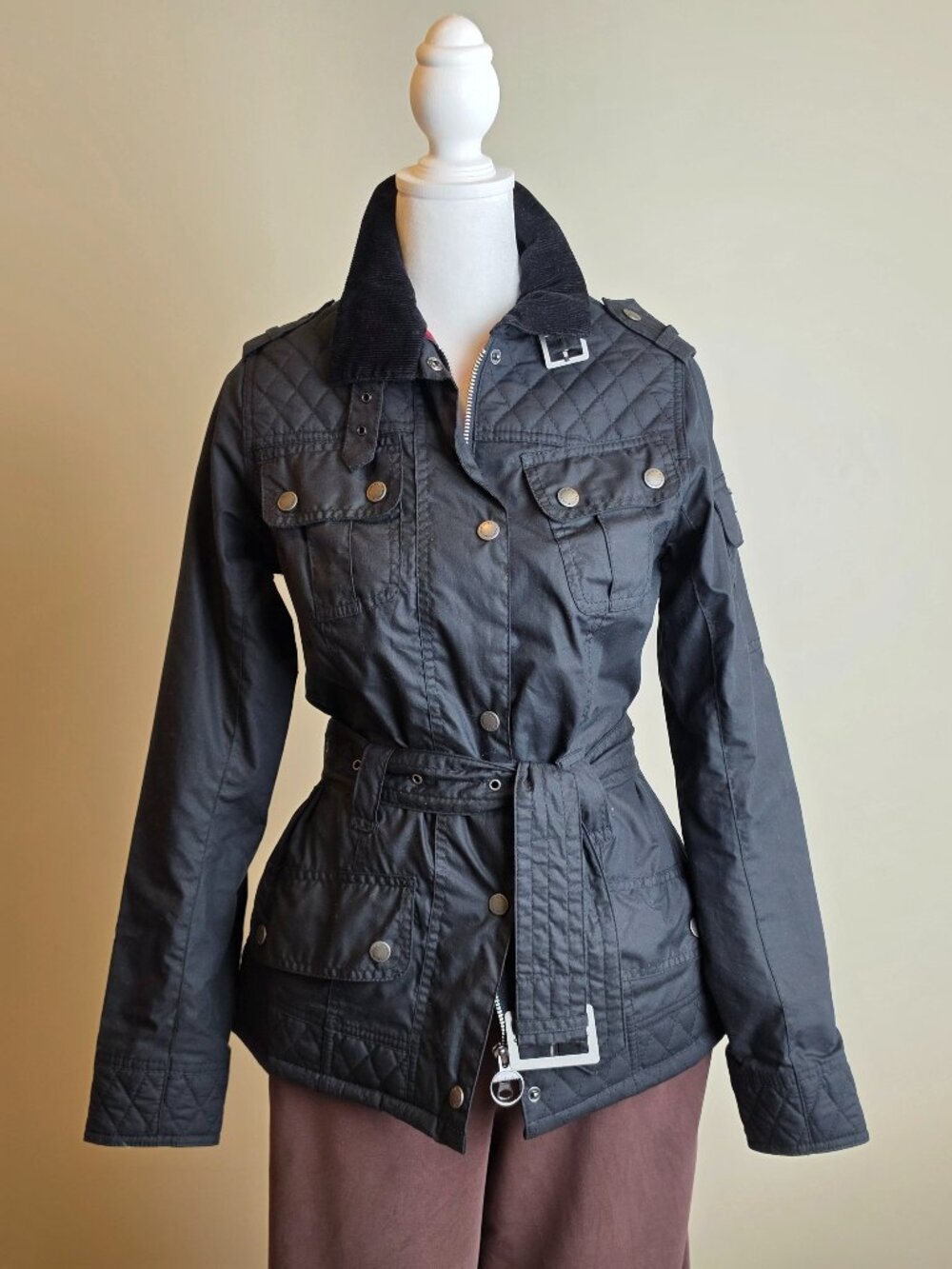 Barbour International Belted Biker Jacket — Size 4